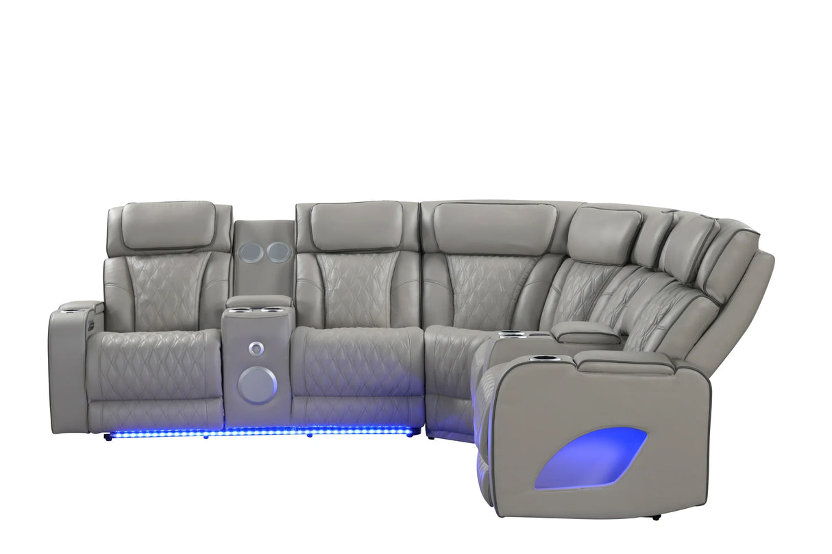 Fortuner Modern Power Reclining Sectional with Bluetooth and LED - Gray - Furniture Home Direct