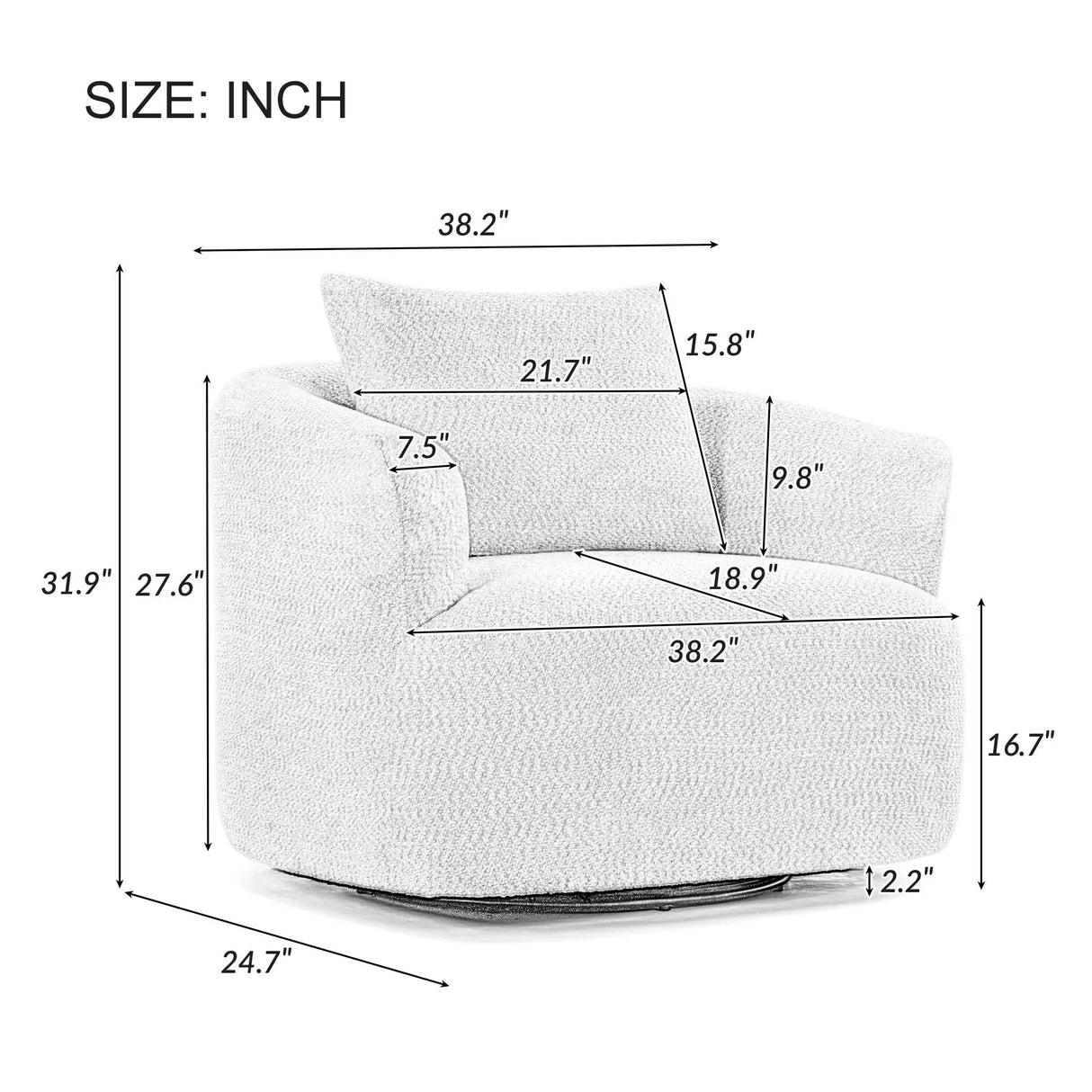360° Swivel Barrel Sofa Chair With Throw Pillow, Chenille Upholstered Accent Chair - Furniture Home Direct
