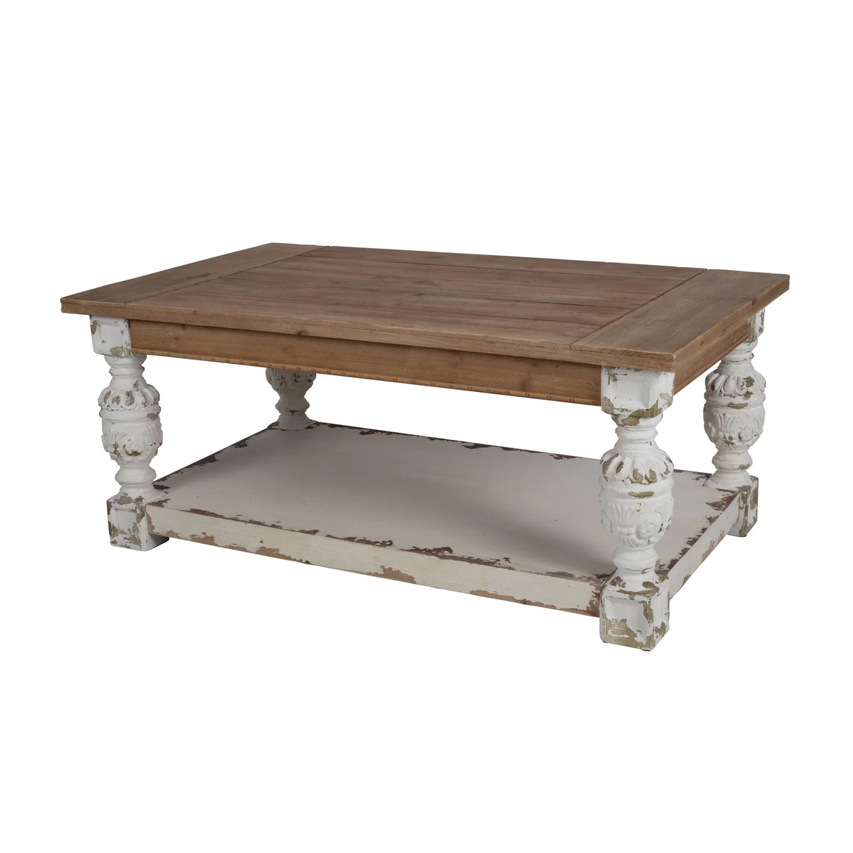 Rectangle Coffee Wooden Coffee Table, French Country Coffee Table - Brown / Antique White - Furniture Home Direct
