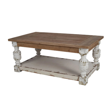 Rectangle Coffee Wooden Coffee Table, French Country Coffee Table - Brown / Antique White - Furniture Home Direct