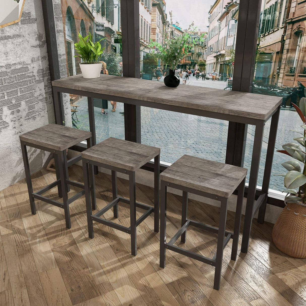 Modern Design Long Dining Table Set With 3 Stools - Furniture Home Direct