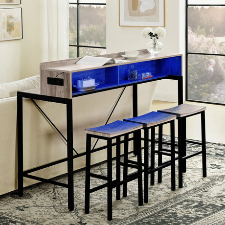 Console Table Set With LED Light Power Outlet Grey - Furniture Home Direct