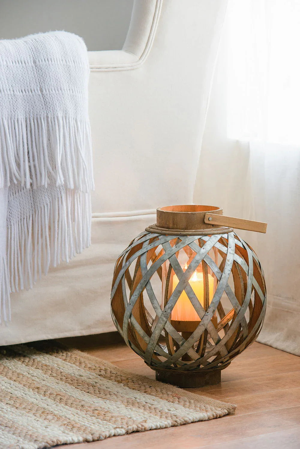 Decorative Lantern With Handle, Wooden Lantern For Indoor Outdoor, Home Garden, Wedding - Silver - Furniture Home Direct
