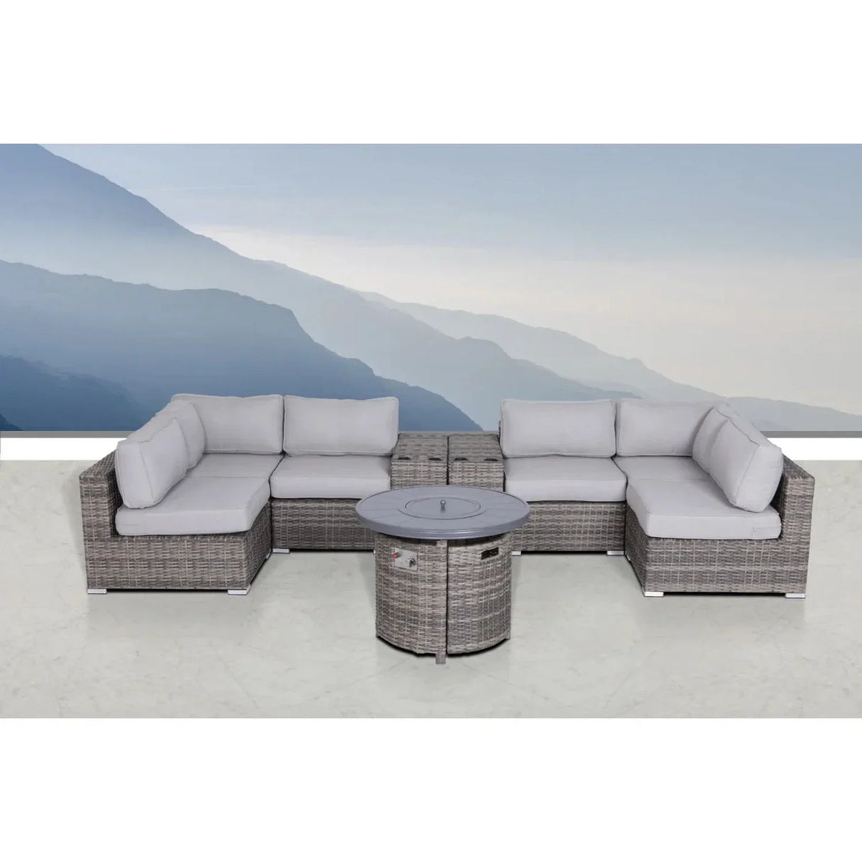 Wicker Outdoor Lounge Set With Cushions And Fire Pit - Furniture Home Direct