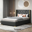 Upholstered Platform Bed With Strips - Black - Furniture Home Direct