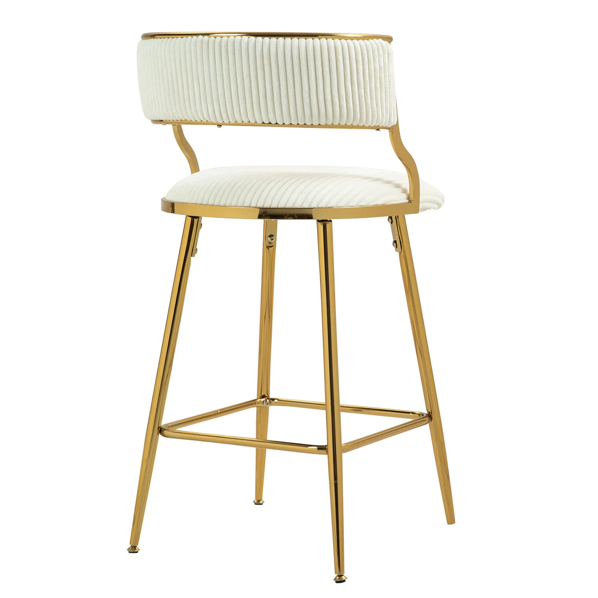Counter Height Bar Stool Backrest Corduroy Upholstery Beige - Furniture Home Direct