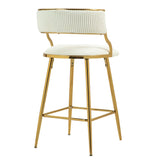 Counter Height Bar Stool Backrest Corduroy Upholstery Beige - Furniture Home Direct