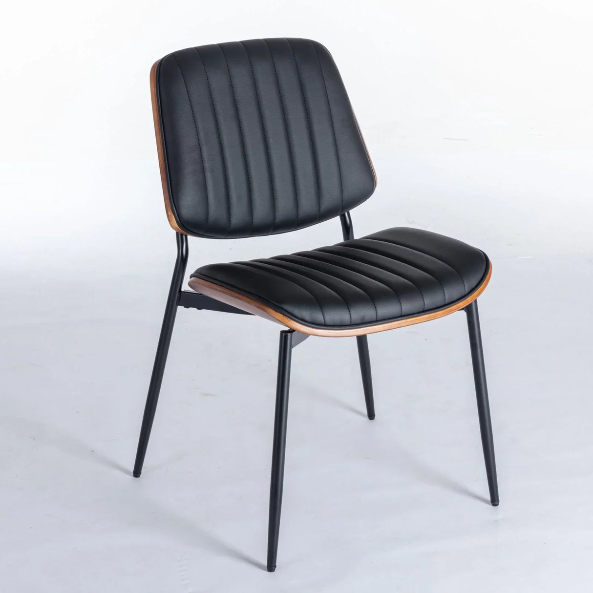 Dining Chairs (Set of 2) Mid-Century Modern Retro Faux Leather Chair With Walnut Bentwood Back Upholstered Seat Metal Legs Adjustable Foot For Kitchen Dining Room Chairs - Furniture Home Direct
