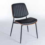 Dining Chairs (Set of 2) Mid-Century Modern Retro Faux Leather Chair With Walnut Bentwood Back Upholstered Seat Metal Legs Adjustable Foot For Kitchen Dining Room Chairs - Furniture Home Direct