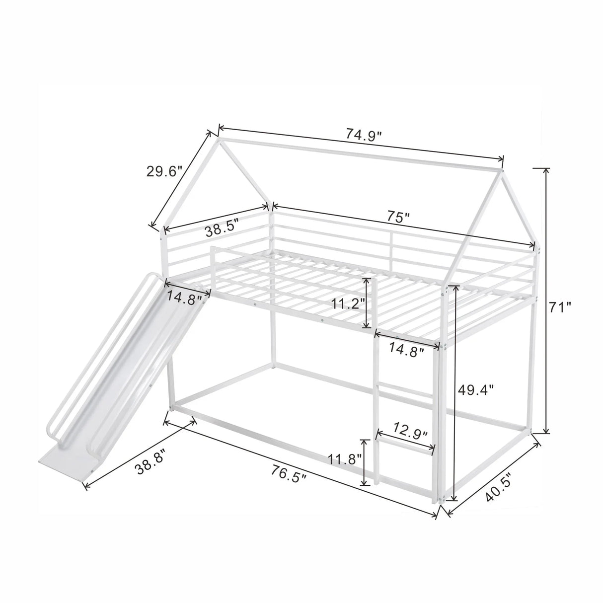 Twin Over Twin House Bunk Bed With Ladder And Slide - Furniture Home Direct