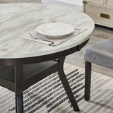 Dining Set Round Marble Table With Velvet Chairs Gray - Furniture Home Direct