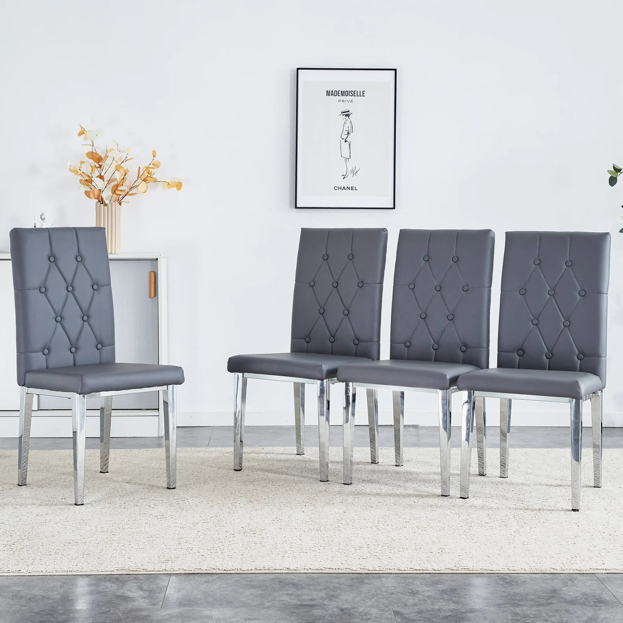 Dining Chairs Tufted Back Chrome Legs Charcoal Gray - Furniture Home Direct