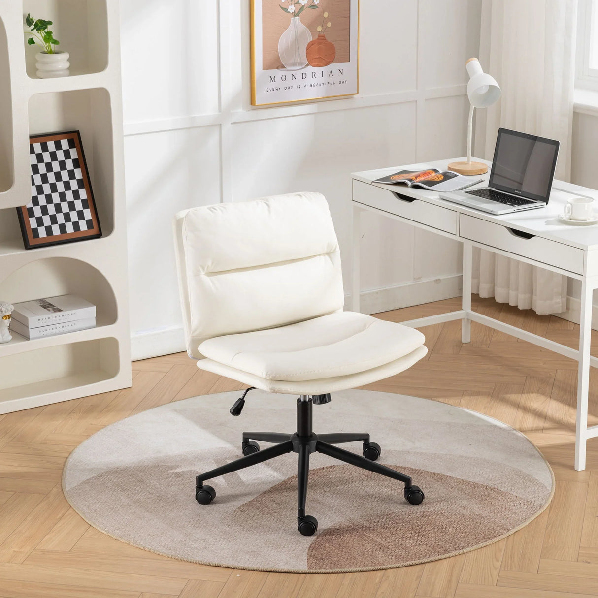 Bizerte - Adjustable Swivel Criss-Cross Chair, Wide Seat / Office Chair / Vanity Chair - White - Furniture Home Direct