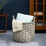 Round Resin Woven Wicker Multi Use Storage Basket With Handles - Cream / Gray - Furniture Home Direct