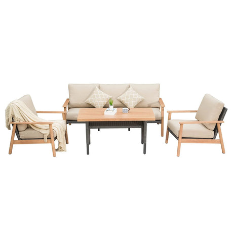 4 PC Outdoor Wicker with Aluminum Frame Set - Beige - Furniture Home Direct