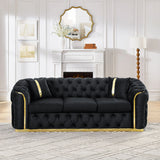 Button Tufted Couch With 2 Pillows, 3 Seater Luxury Chesterfield Sofa - Furniture Home Direct