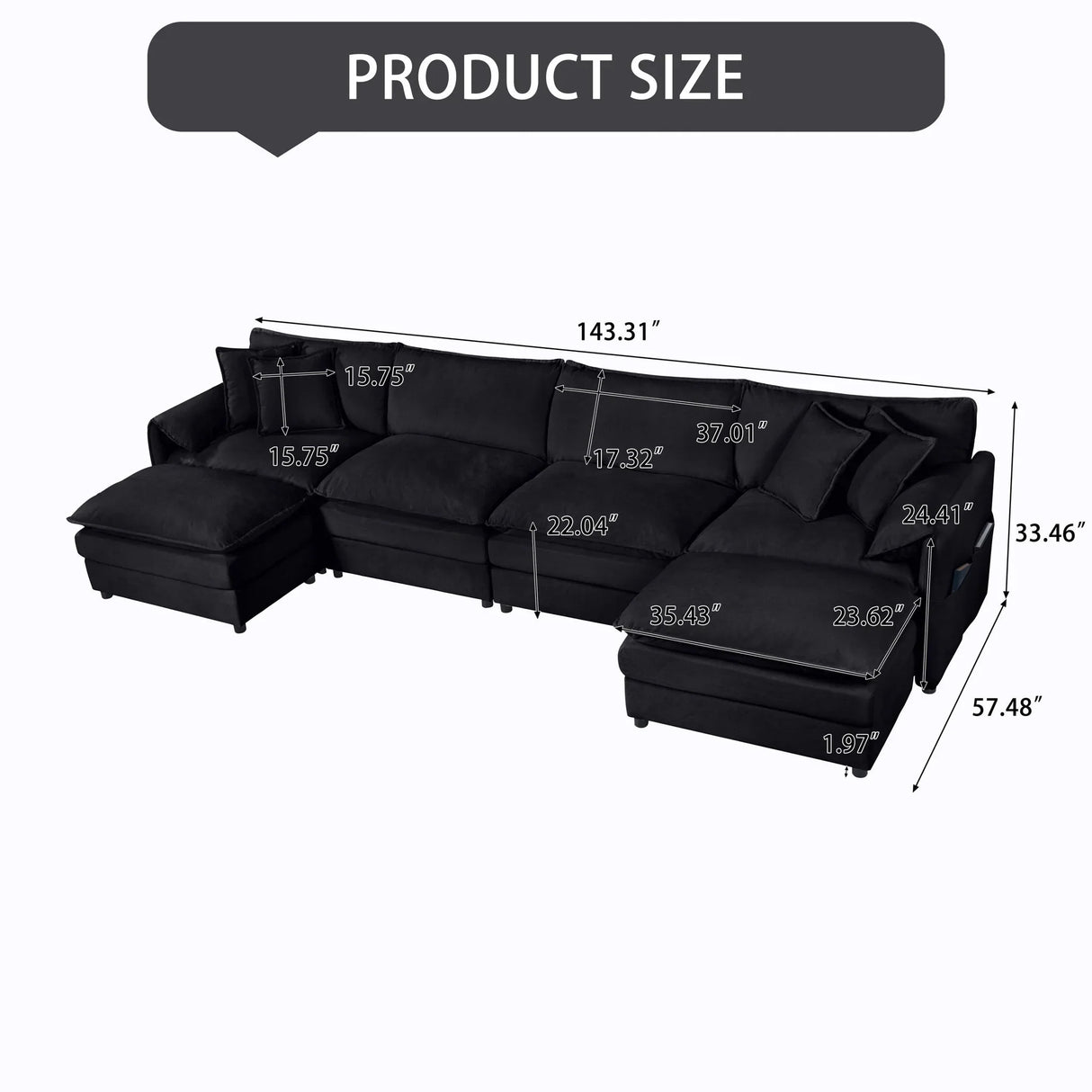 Modern Comfy Deep Seat Modular Sectional Sofa Cloud Couch With Ottoman - Furniture Home Direct