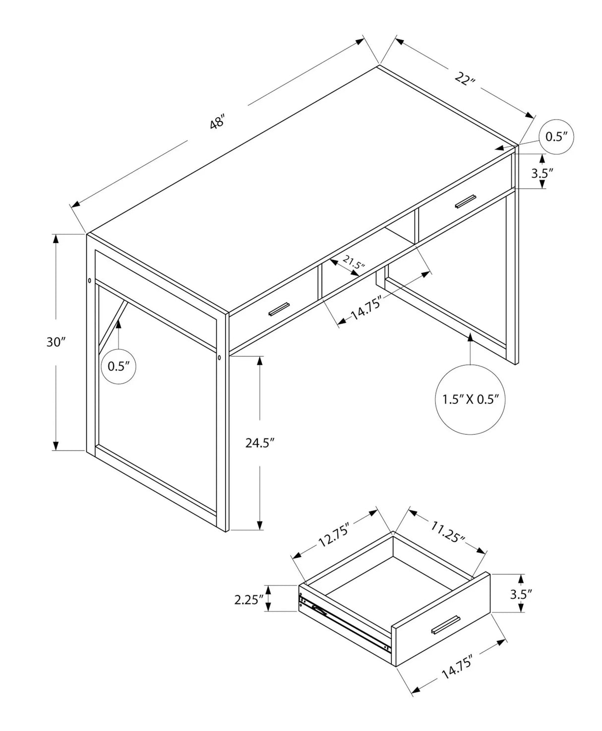 Computer Desk For Home Office Laptop, Storage Drawers - Furniture Home Direct