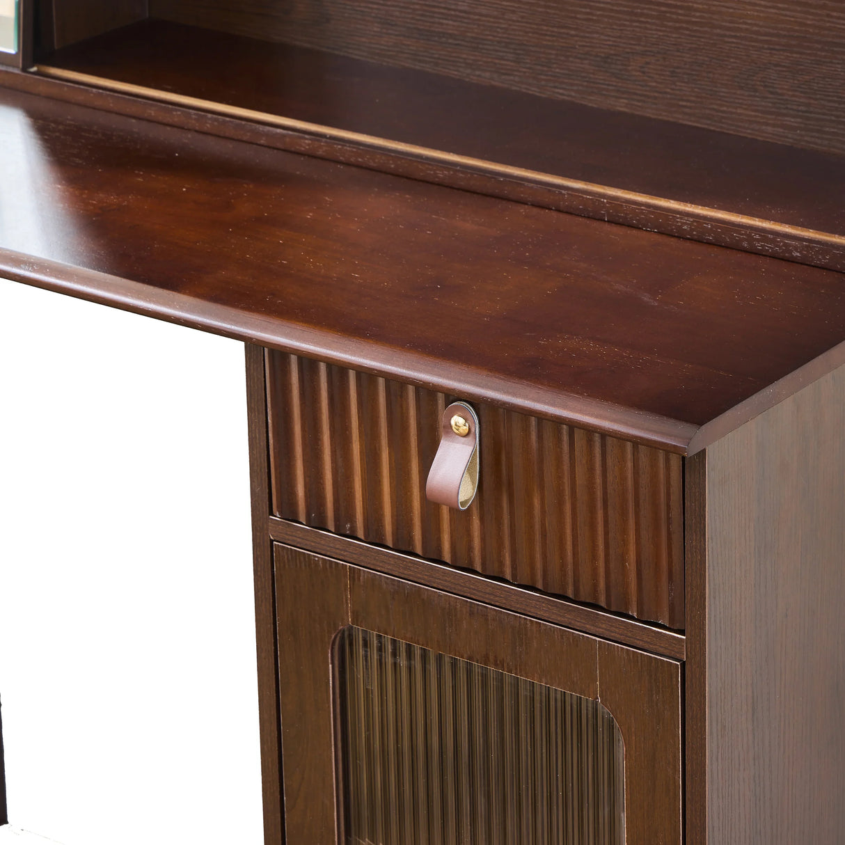 Vanity Desk With Hutch Mirror Storage And Drawers Walnut - Furniture Home Direct