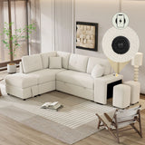 Convertible Sleeper, Sectional Pull Out Sofa Bed With Storage Ottoman, 2 Throw Pillows, 2 Stools, Wireless Charger And Two Hidden USB Ports For Living Room - Furniture Home Direct