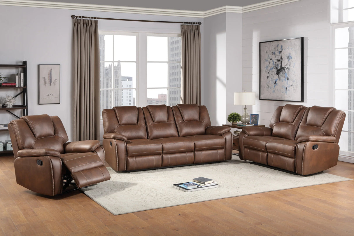 Reclining Sofa Faux Leather Manual Recline Comfort Brown - Furniture Home Direct
