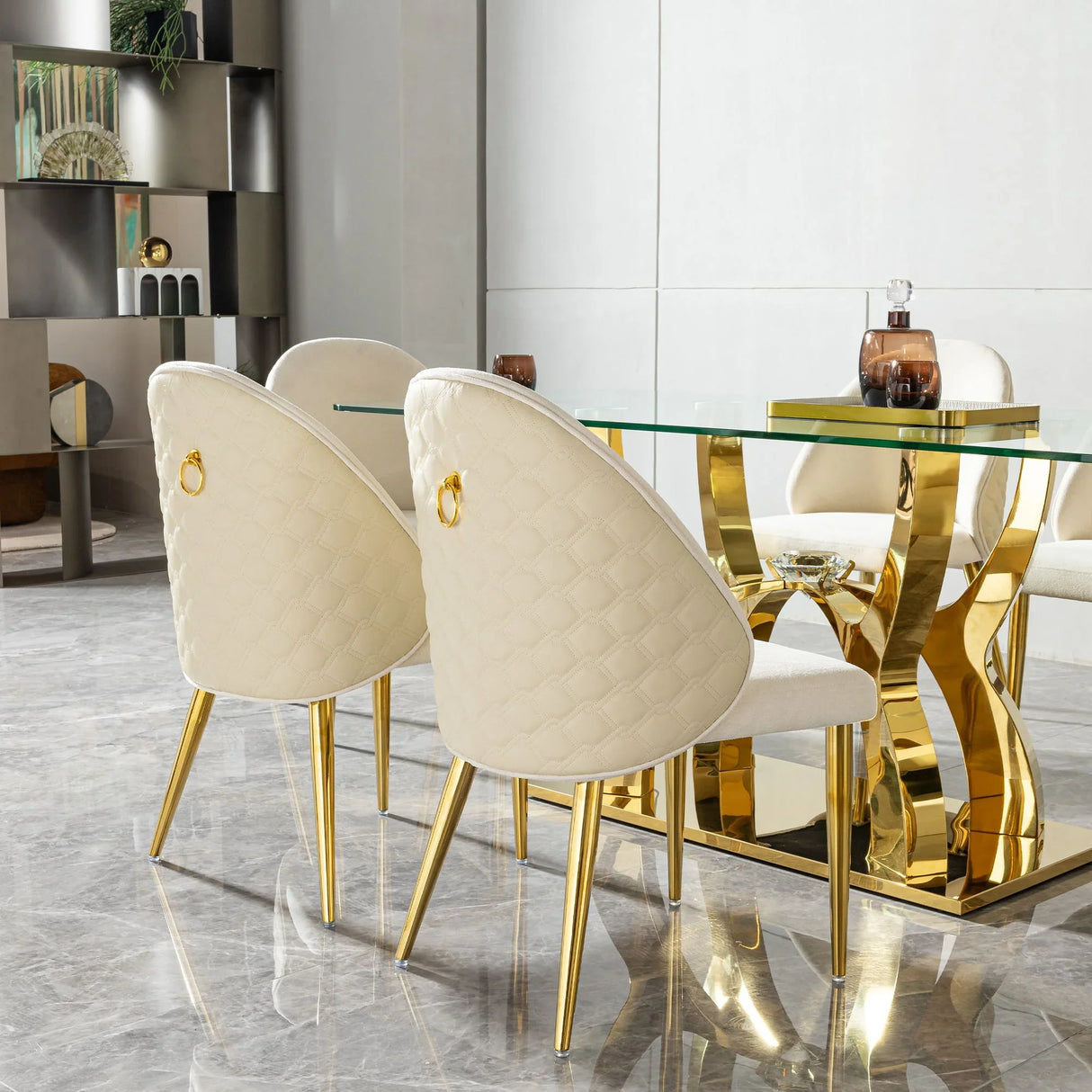 2 Pieces Contemporary Stainless Steel Dining Chair With Upholstery And Leather Backrest - Gold - Furniture Home Direct