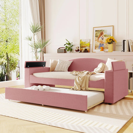 Upholstered Daybed With Storage Armrests, Trundle And Latest Integrated Bluetooth Audio System - Furniture Home Direct