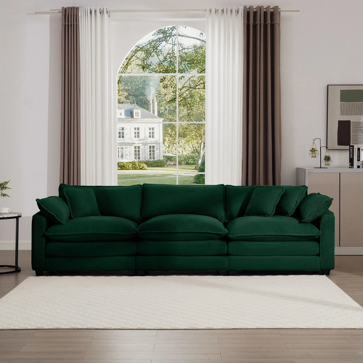 Mid-Century Modern 3 Seater Sectional Sofa With Arm And Throw Pillows - Furniture Home Direct