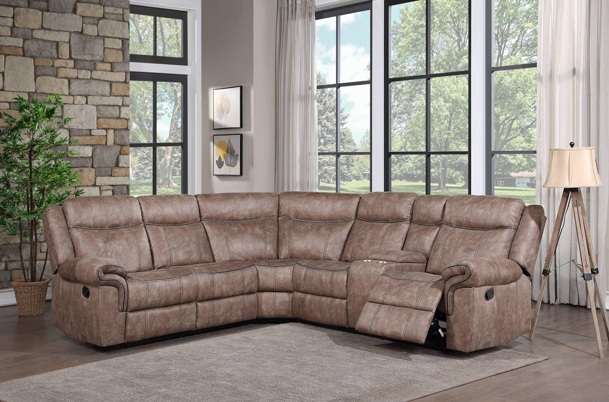 Sectional Sofa Manual Reclining USB Port Chocolate - Furniture Home Direct