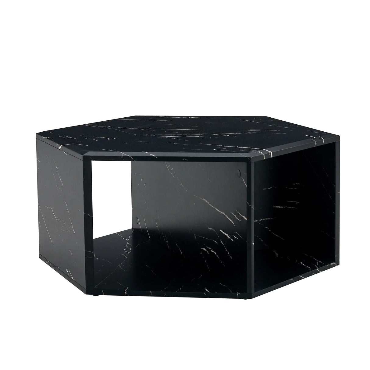 Coffee Table Hexagonal Textured Marble Look Accent Black - Furniture Home Direct