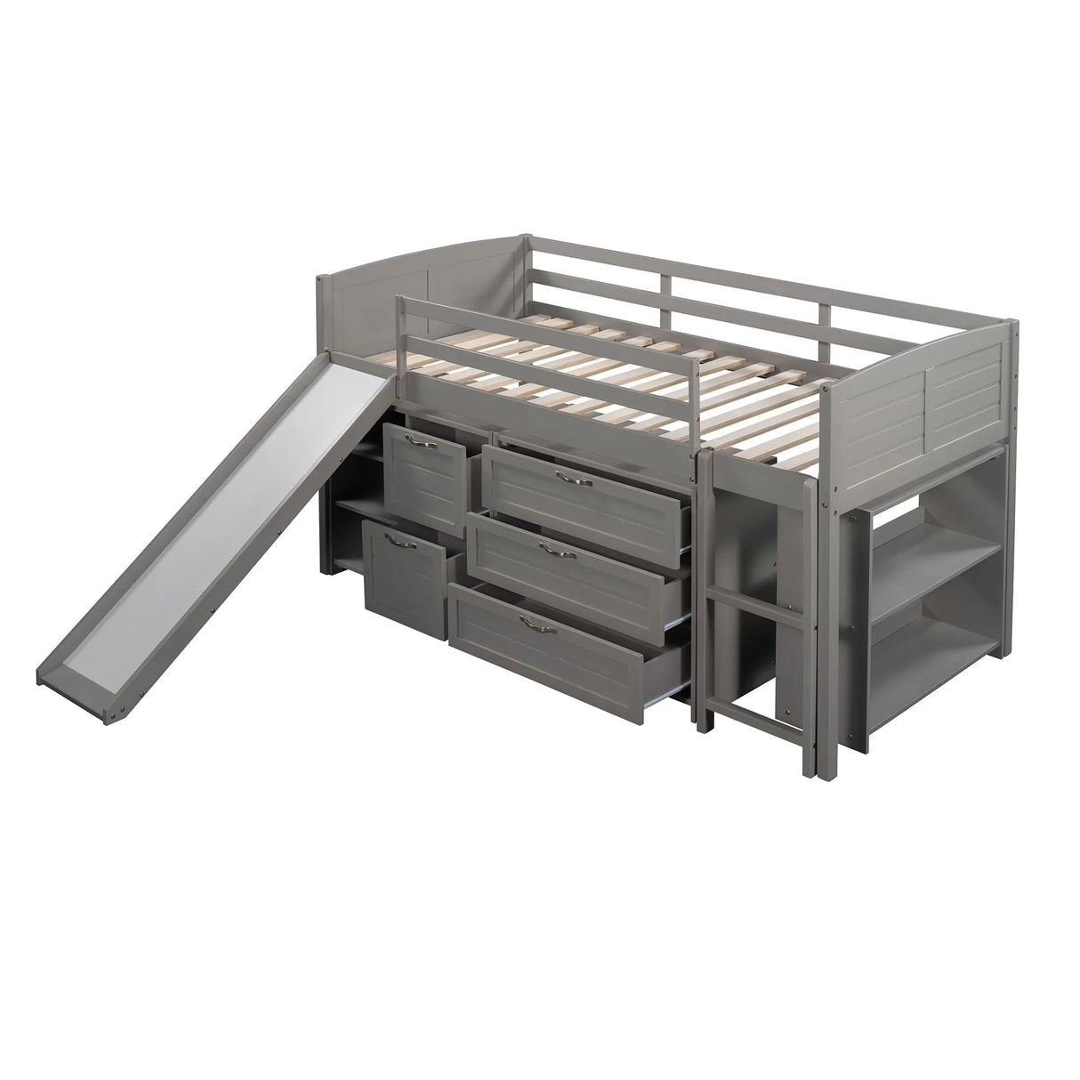 Loft Low Bed With Cabinets, Shelves And Slide - Furniture Home Direct