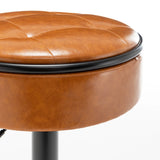Bar Stool Round Tufted PU Leather Adjustable Height Brown - Furniture Home Direct