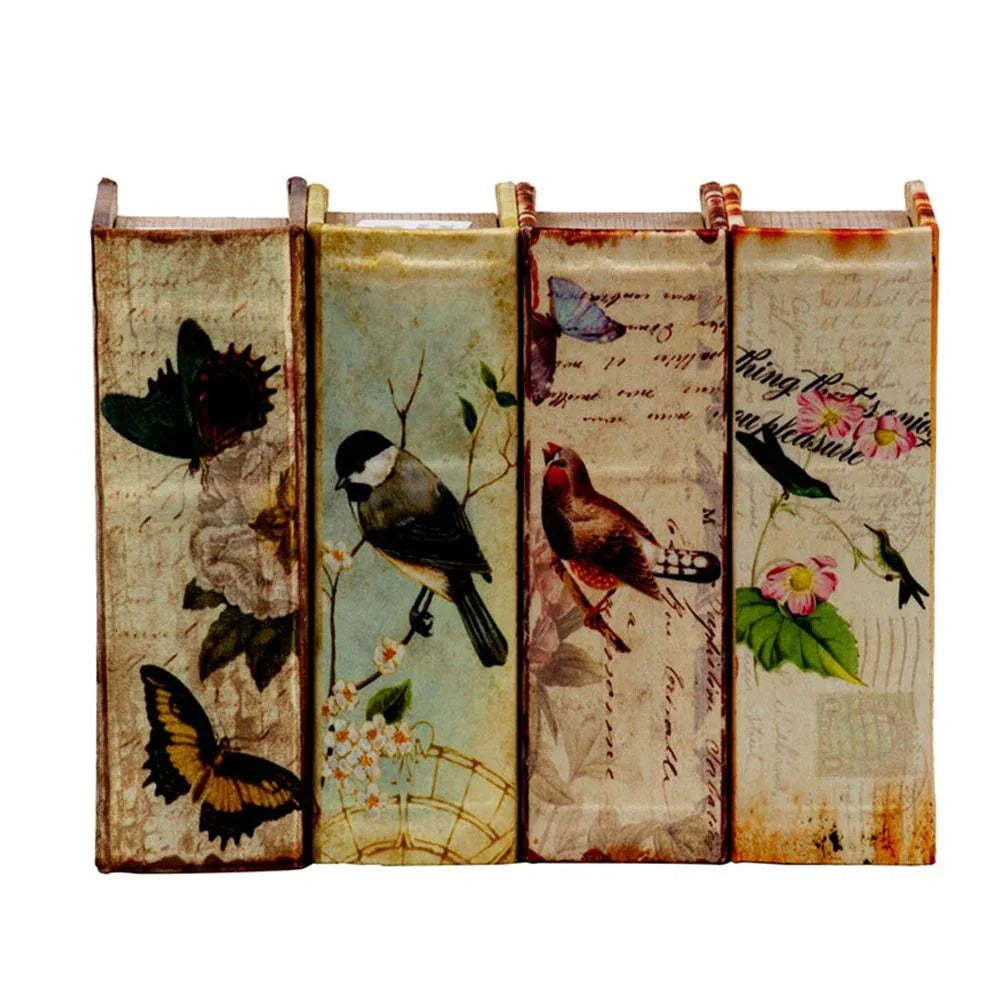 Book Boxes With Birds, Flowers, And Handwriting Design (Set of 4) - Multi - Furniture Home Direct