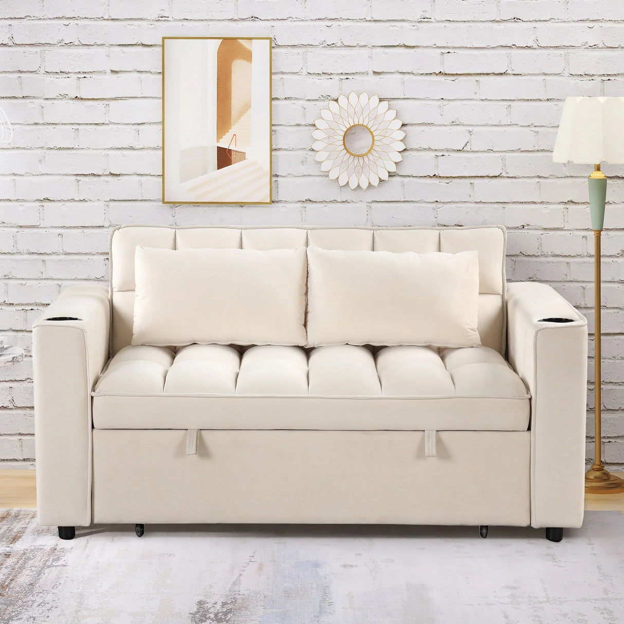 Multi Functional Sofa Bed With Cup Holder And USB Port For Living Room Or Apartments - Furniture Home Direct