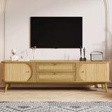 Rattan TV Stand For Tvs Up To 75'', Modern Farmhouse Media Console, Entertainment Center With Legs, TV Cabinet For Living Room, Home Theatre - Natural Wood - Furniture Home Direct