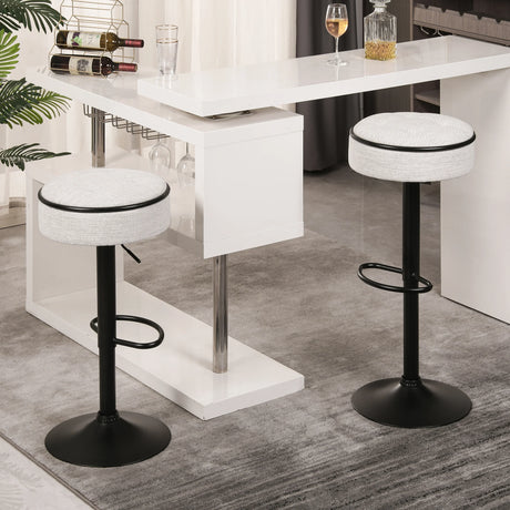 Counter Stool Round Linen Upholstered Seat Off White - Furniture Home Direct