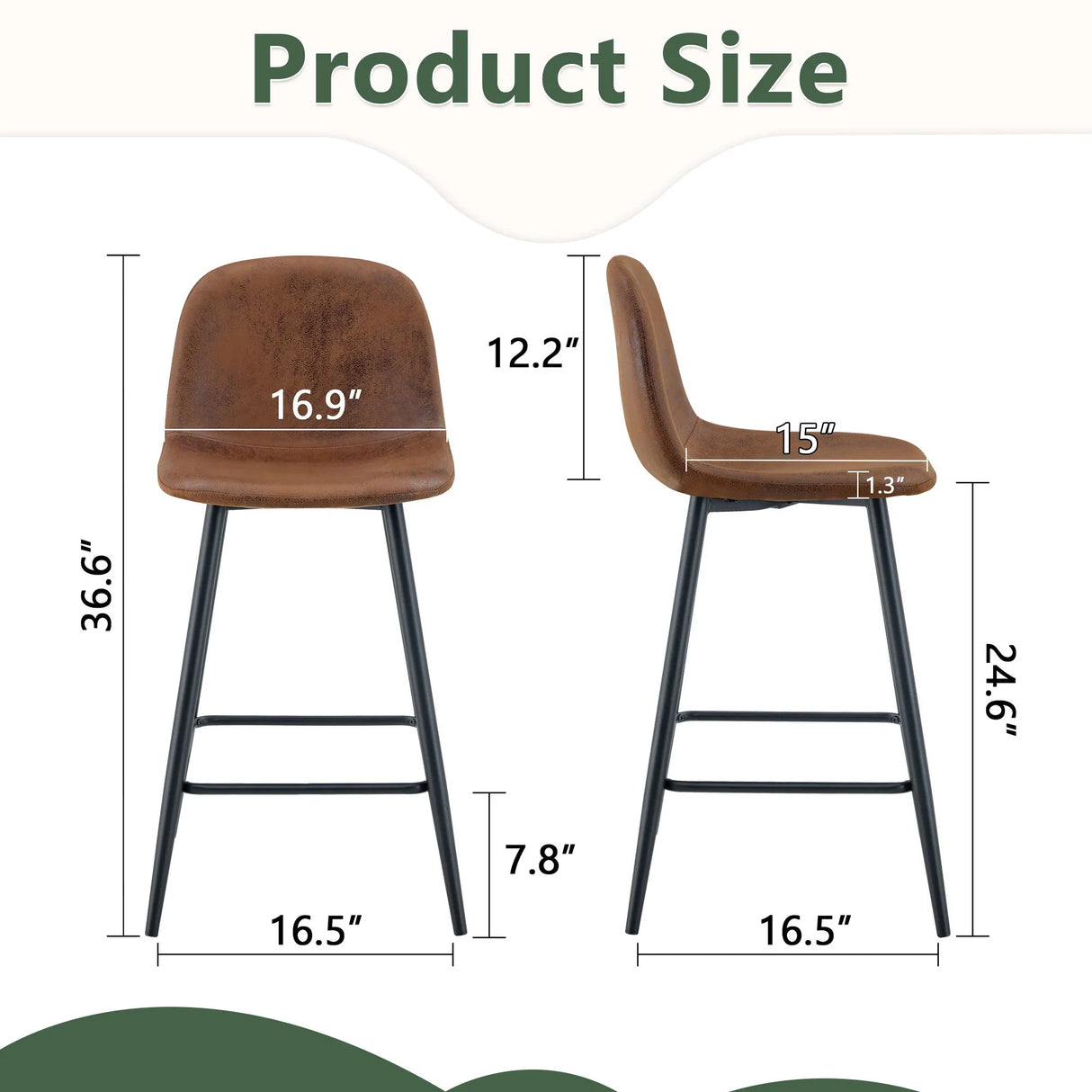 Modern Black Pu Bar Chair Rounded Backrest (Set of 2) - Furniture Home Direct