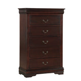 Contemporary Louis Philip Cherry Chest With Five Drawers Solid Wood Ample Storage - Cherry - Furniture Home Direct