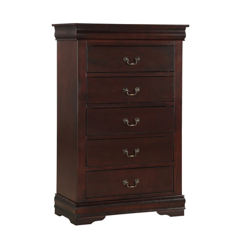 Contemporary Louis Philip Cherry Chest With Five Drawers Solid Wood Ample Storage - Cherry - Furniture Home Direct
