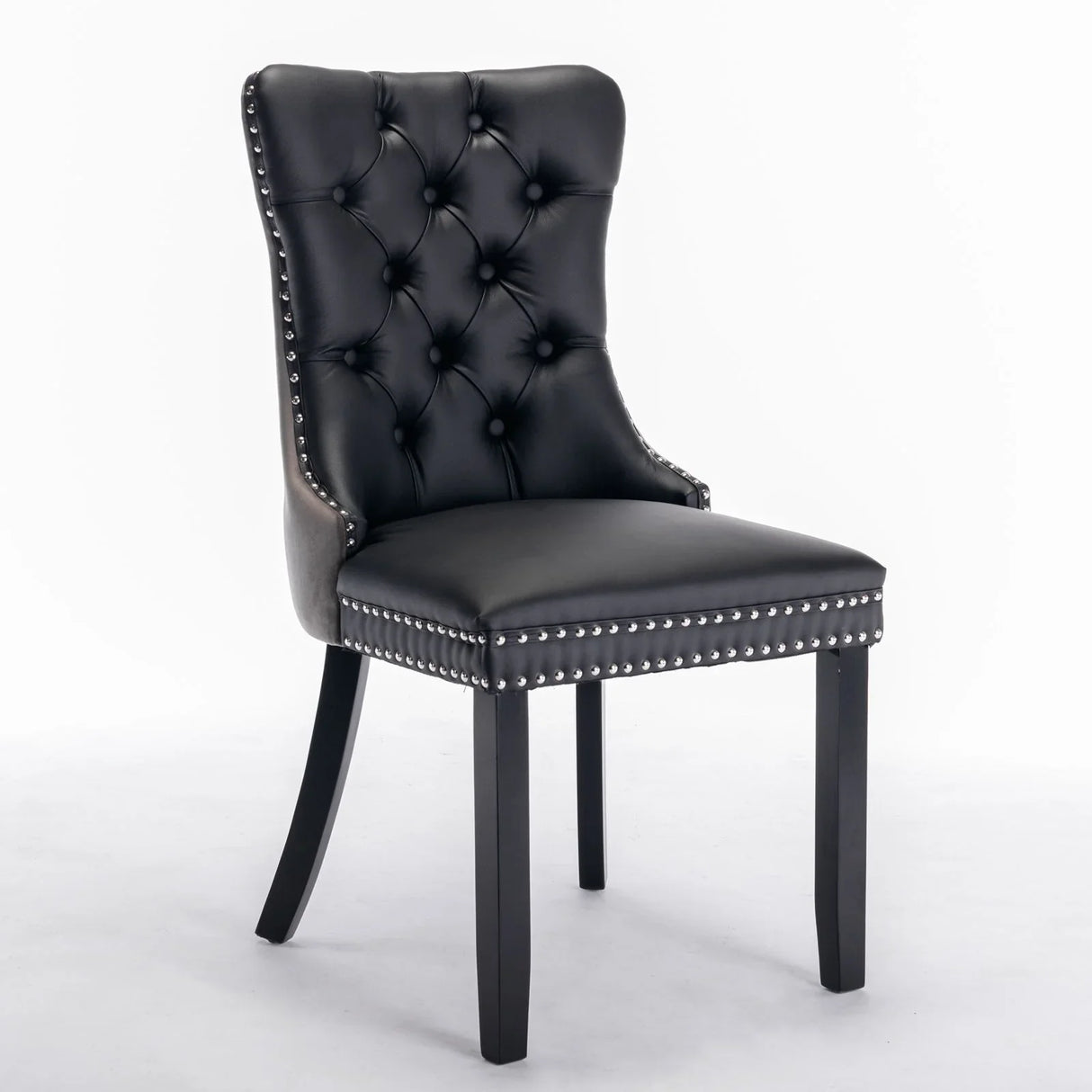 Nikki - Modern, High-End Tufted Solid Wood Contemporary PU And Velvet Upholstered Dining Chair With Wood Legs Nailhead Trim (Set of 2) - Furniture Home Direct