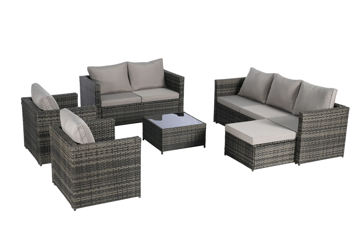 6 Piece Wicker Patio Set With Glass Table - Furniture Home Direct