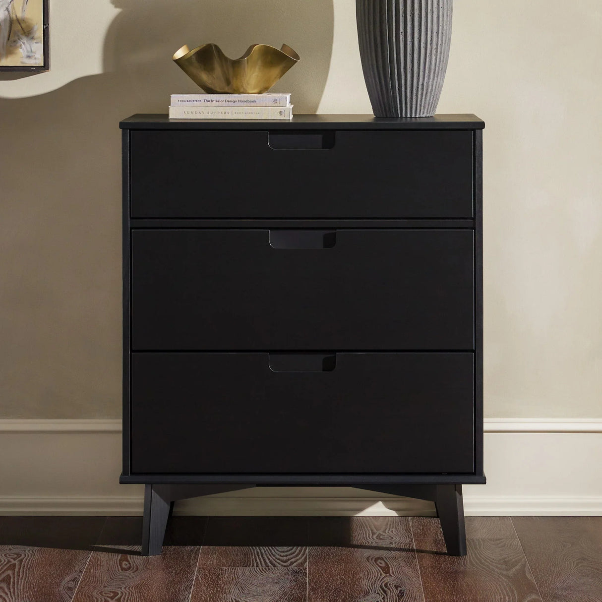 Mid Century Modern 3 Drawer Dresser - Black - Furniture Home Direct