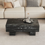Coffee Table Modern Marble Texture With Block Base Black - Furniture Home Direct