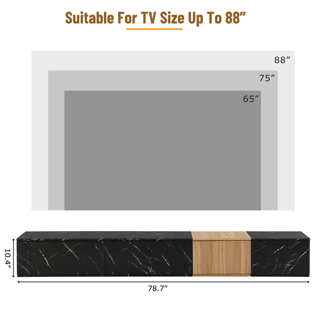 TV Stand With Faux Marble Walnut Finish Low Profile Black - Furniture Home Direct