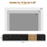 TV Stand With Faux Marble Walnut Finish Low Profile Black - Furniture Home Direct