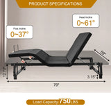 Adjustable Bed Base Frame Queen With Head And Foot Incline Wireless Remote - Antique Black - Furniture Home Direct