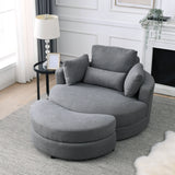 Linen Barrel Swivel Chair With Storage Ottoman - Furniture Home Direct