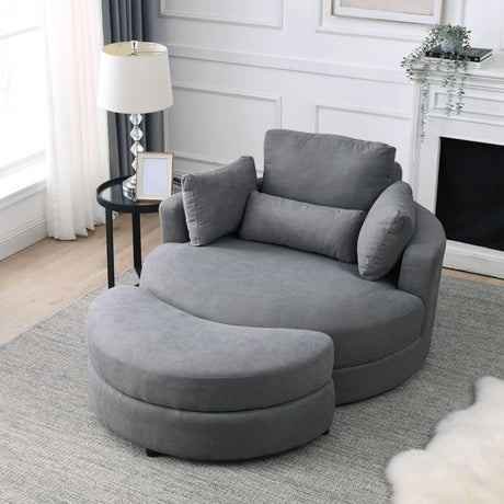Linen Barrel Swivel Chair With Storage Ottoman - Furniture Home Direct