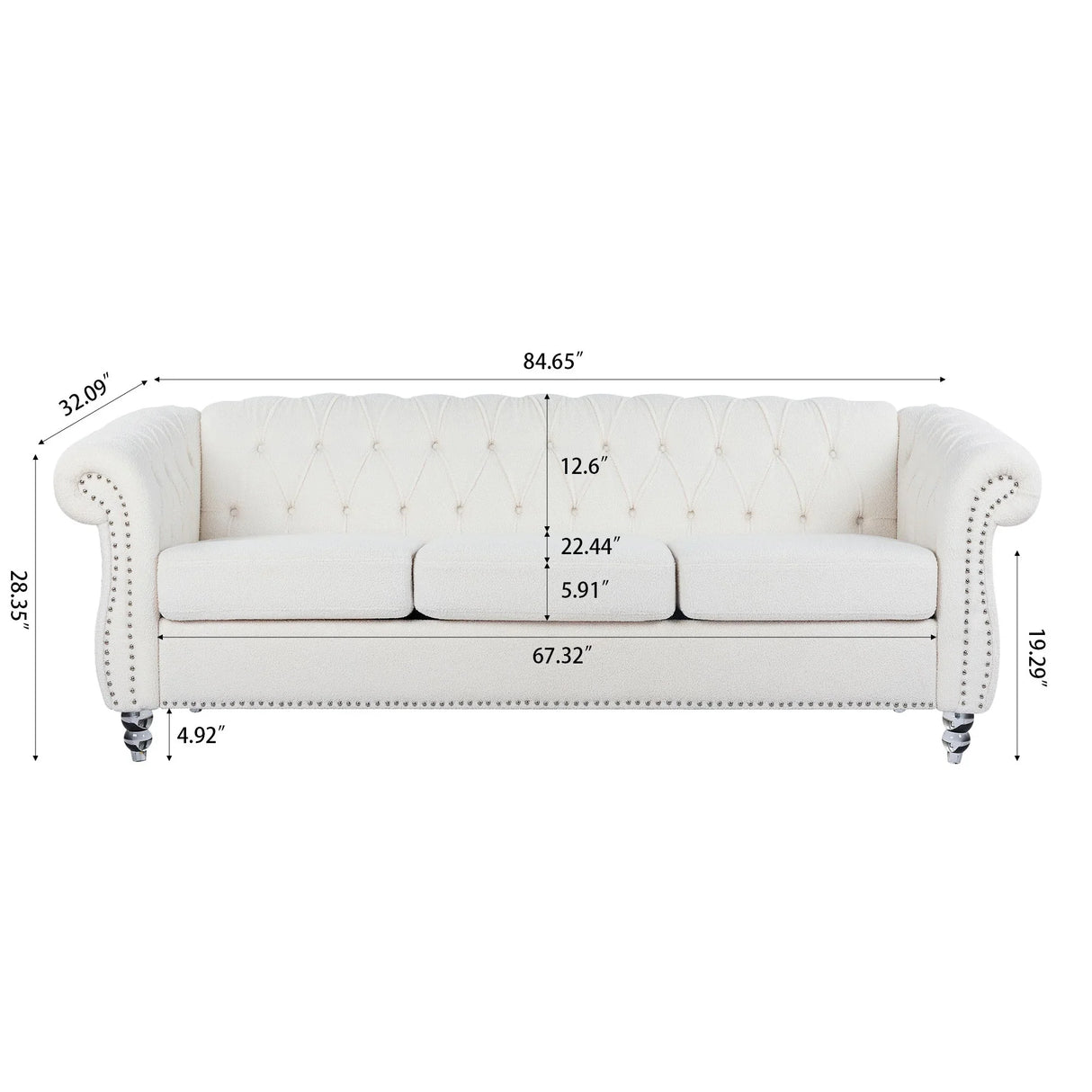 Rolled Arm Chesterfield 3 Seater Sofa - Furniture Home Direct