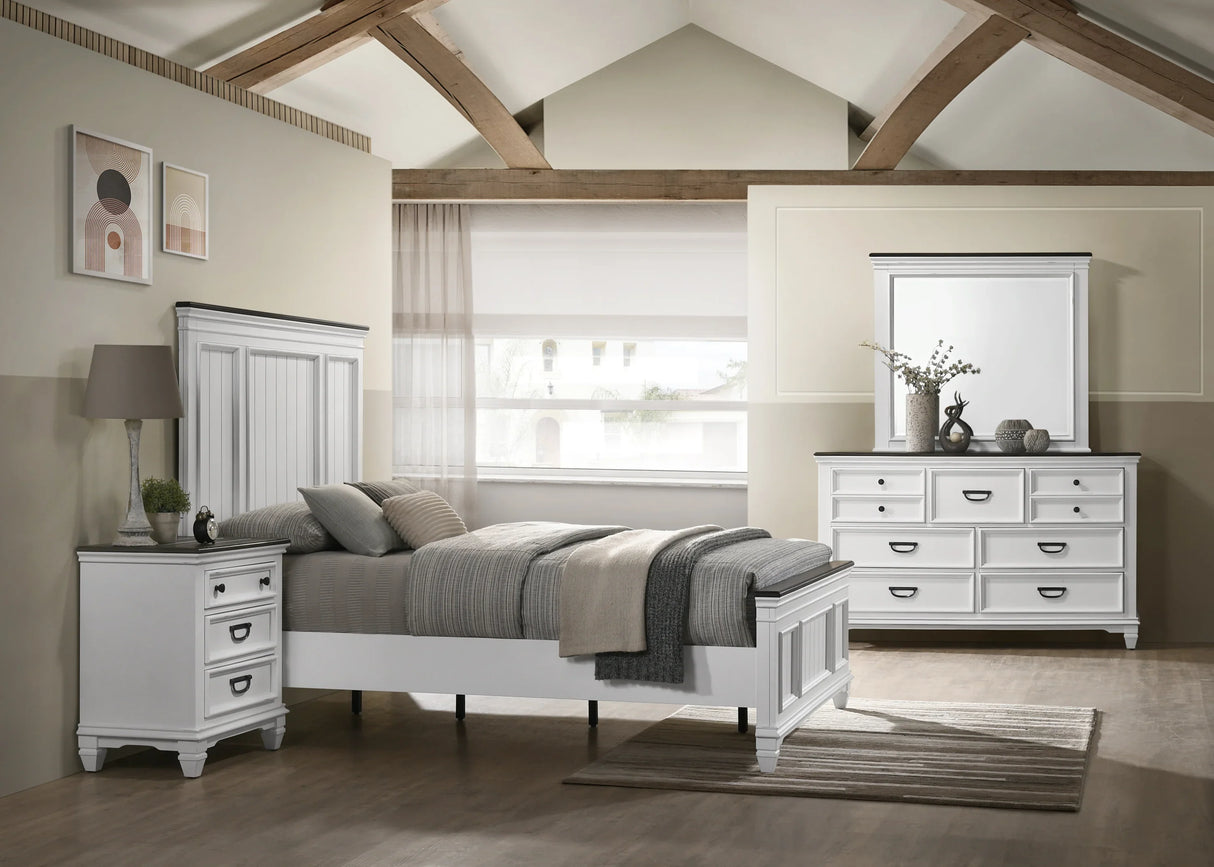 Bedroom Set Queen Bed Dresser Mirror Antique White Gray - Furniture Home Direct